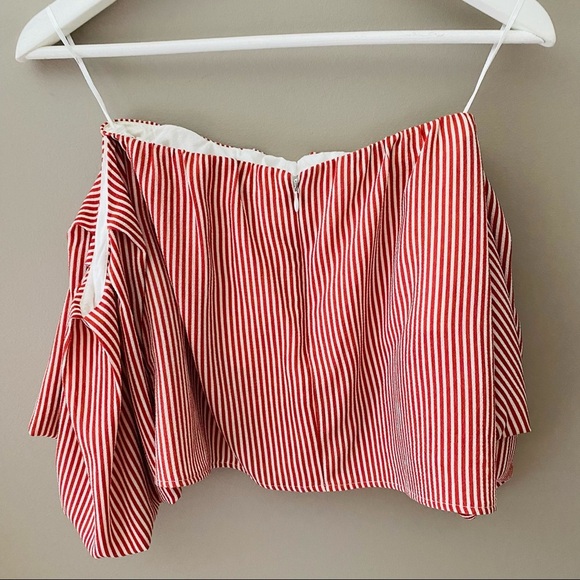 Good Luck Gem Off The Shoulder Cropped Striped Blouse Red/White Sz Small - Picture 9 of 9